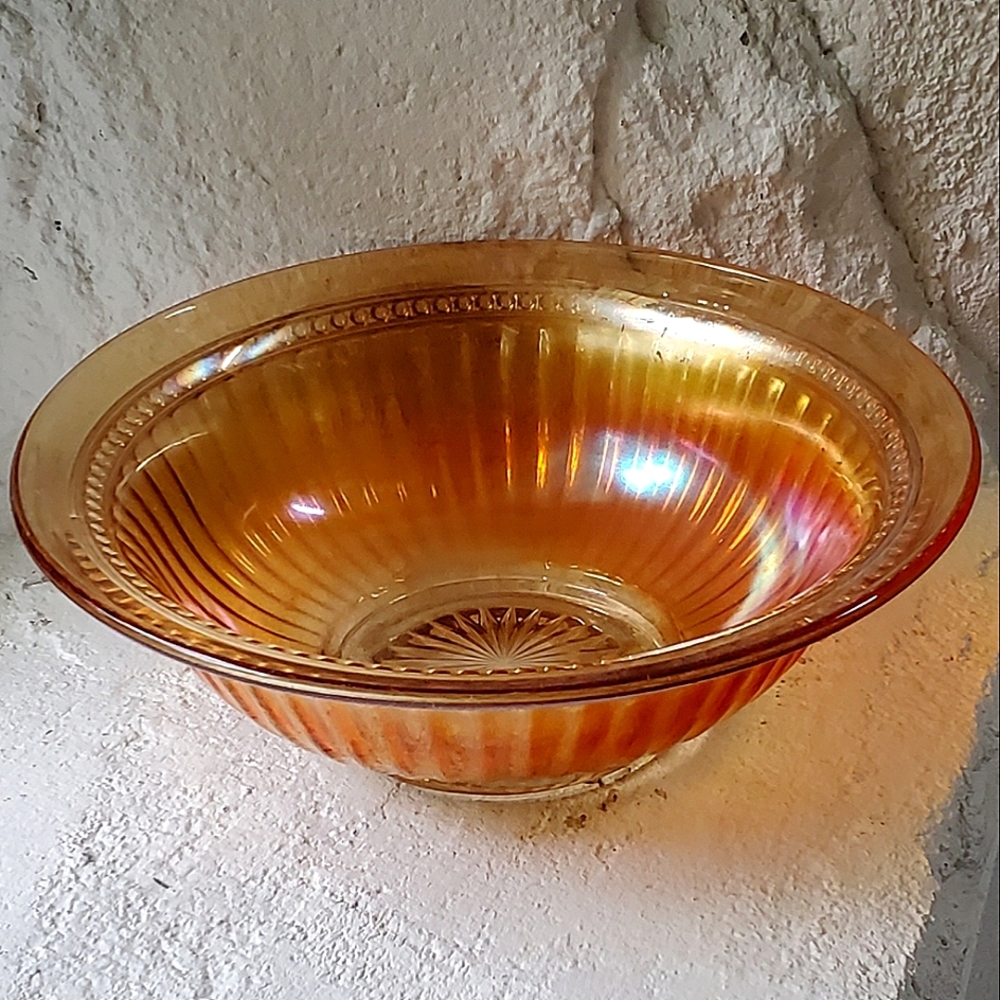 Antique Rubigold "Optic and Buttons Marigold" 8 3/4" Bowl by Imperial Glass